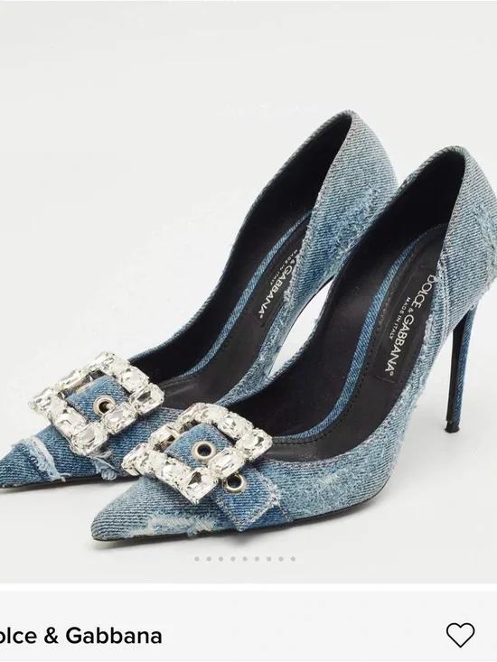 Dolce & Gabbana Denim Pointed Toe Pumps with Jeweled Buckles size 40 worn once - Picture 3 of 9